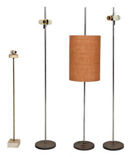 Anders Pehrson: (Swedish, 1912-1982) Residence Lamps, circa 1960 for Atelje Lyktan, three modern chrome and one brass floor lamp, lacking original shades and labels, tallest 63-1/2 in. Provenance: Estate of Brock Arm