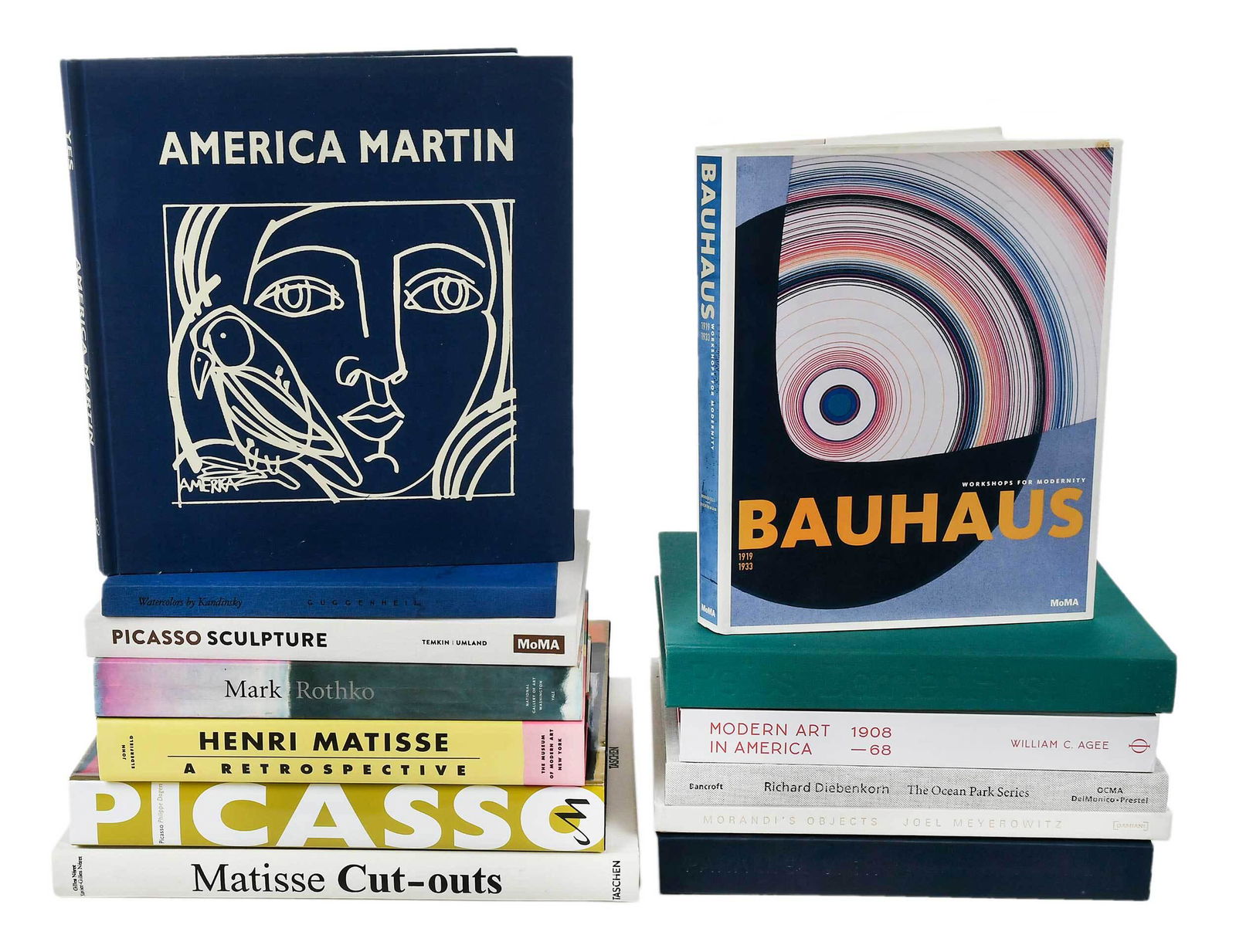 13 Titles on Modern and Contemporary Artists and Art: titles include: America Martin: "Yes", Selected Works From 2009-2012, Snail Press Publications, 2013, title page signed and inscribed by the artist (hardback); Henri Matisse: Cut-Outs - Drawing with S