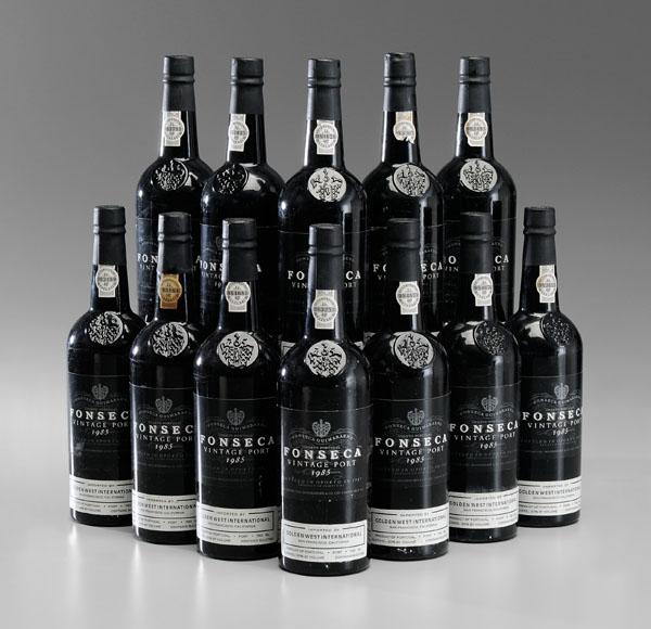 Twelve Bottles Vintage Port: Fonseca's, 1985, excellent condition, one with cap label stained and slightly darkened, scattered light abrasions to labels, mostly to retailer labels, properly cellared Provenance: Private Collection