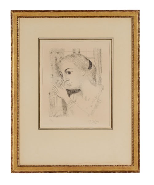 Paul Delvaux: (Belgian, 1897-1994), "[Dame a la bougie]" (The Candle Woman), signed lower right "P. Delvaux", lithograph, 15 x 12 in. (sight), modern gilt wood frame, light toning, not examined out of frame, frame 