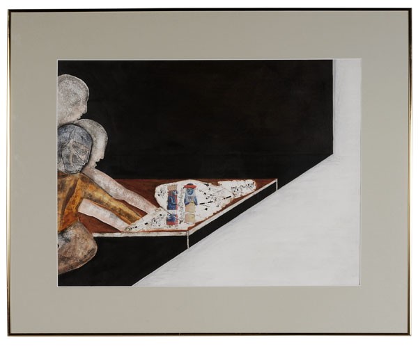 Ramone Carulla: (Cuban/American, born 1936), "Untitled", signed lower left "Carulla", inscribed verso "To?A good friend?" and "Carulla 81", mixed media collage on Strathmore paper with blindstamp, 22-3/4 x 30 in., mo