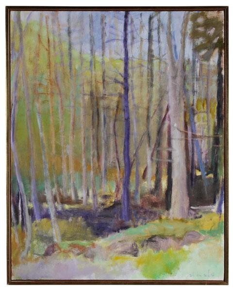Wolf Kahn: (German, American, born 1927), "Scraggly Woods, Vt., 1996", signed lower right and verso "W. Kahn" and titled verso, oil on canvas, 32-1/8 x 25-7/8 in., gilt wood frame, good condition Provenance: Jer