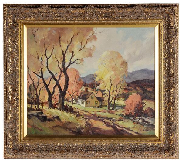 John Cuthbert Hare: (Massachusetts/Florida, 1908-1978), "October Color, New England", signed lower right "John Hare", oil on canvas, 20 x 24 in., modern gilt wood and composition frame, good condition; frame with abrasio