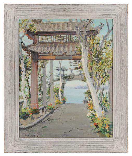 Arrah Lee Gaul: (Pennsylvania, 1883-1980), "Hong Kong Autumn", signed lower left "Arrah Lee Gaul", oil on canvas, 20 x 16-1/8 in., painted wood frame, canvas loose; frame with abrasions Provenance: Private Collection