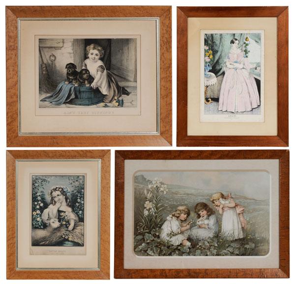 Four Prints: 19th century, "Ain?t They Cunning", "Little Mary, And Her Lamb", "Lucy", "Untitled", "Ain't They Cunning", published by Currier & Ives, New York, circa 1877-1894, hand-colored lithograph on paper, 8-5
