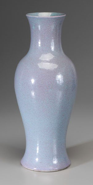 Robin's Egg Blue Vase,: Chinese, 19th century, baluster, finely mottled turquoise and mulberry glaze, 17-1/8 in, minor foot chips (largest 1/2 in.), otherwise good condition