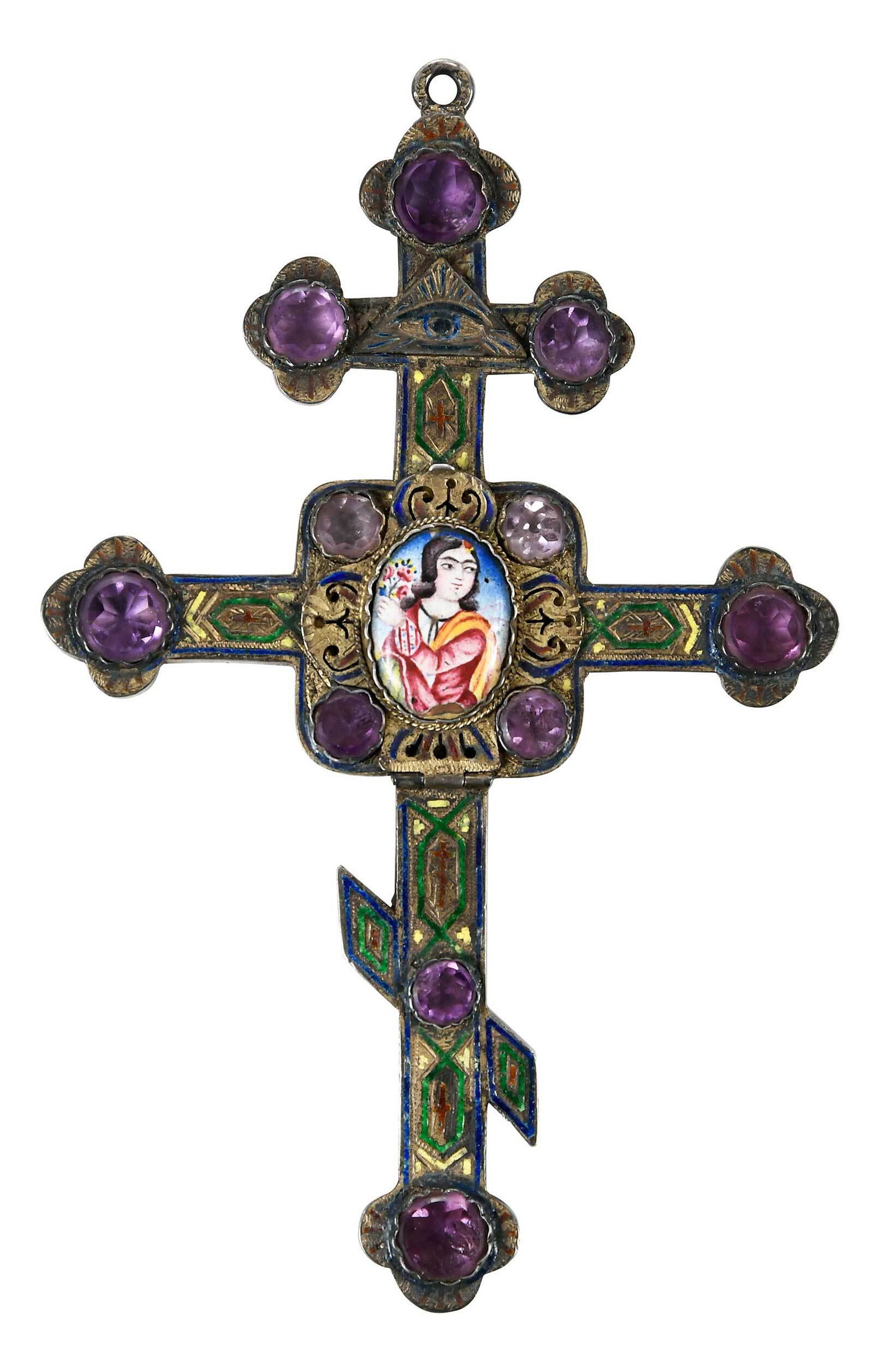 Russian Enamel, Gilt Silver, Amethyst Reliquary Cross (1 of 6)