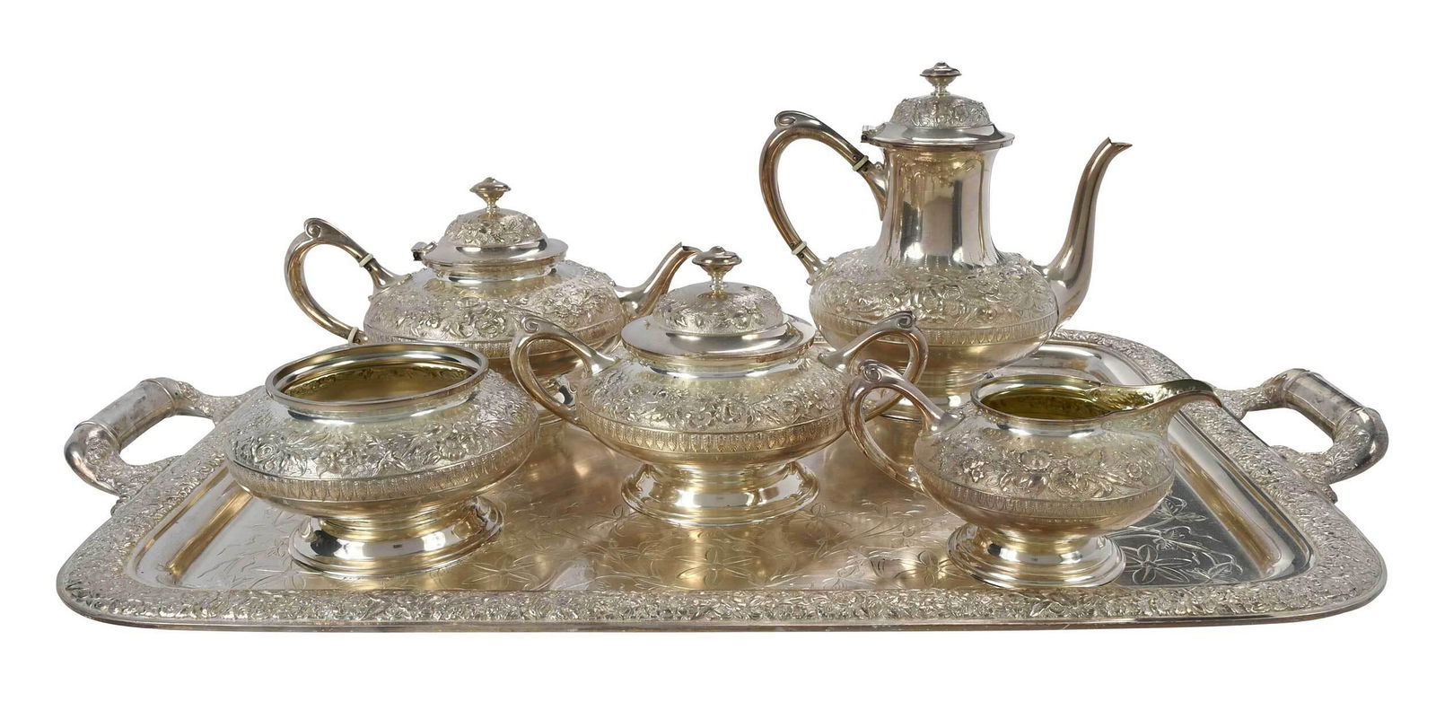 Tiffany Five Piece Silver Plate Tea Service with Tray (1 of 9)