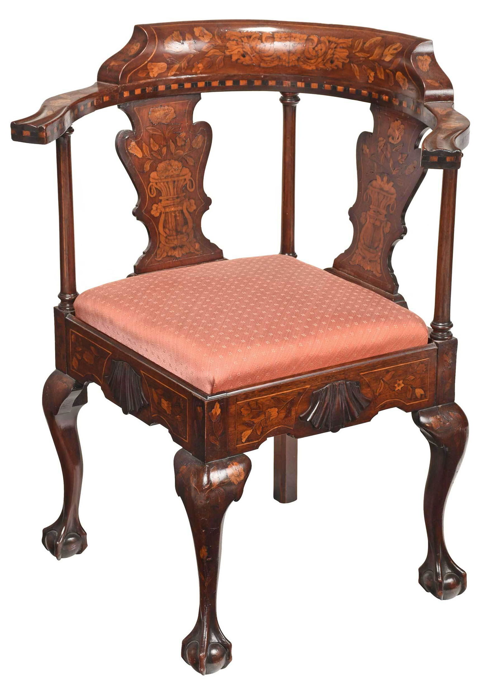 Dutch Marquetry Inlaid Mahogany Corner Chair (1 of 12)