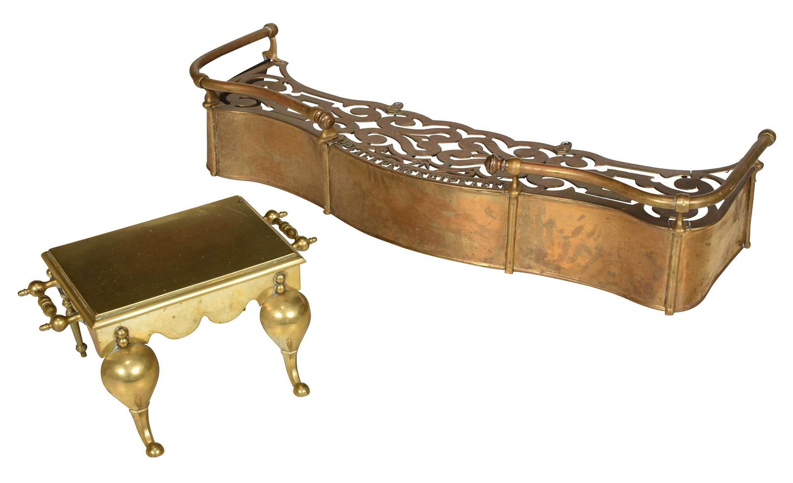 Pierced Brass Fire Fender, Brass Footman (1 of 4)