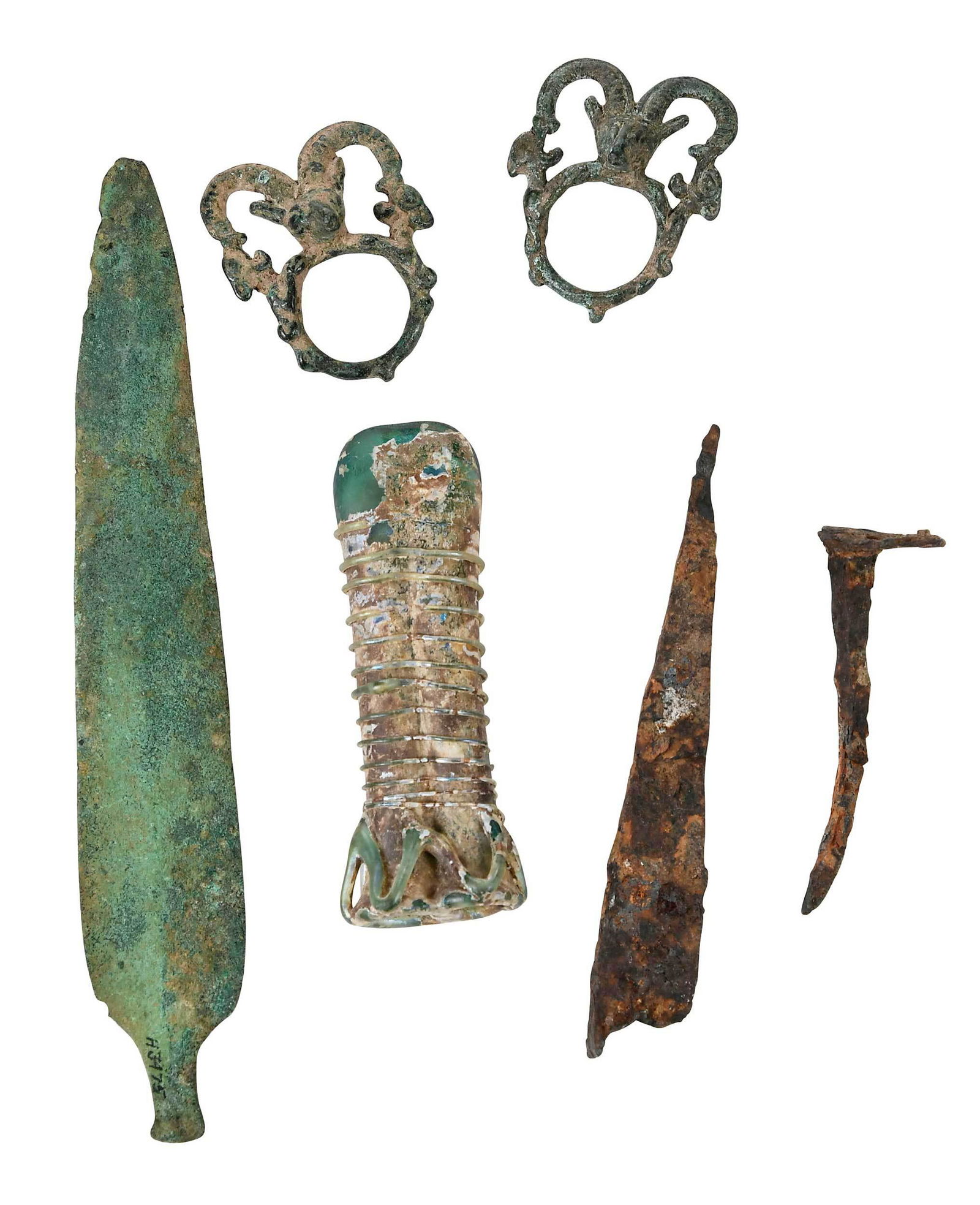 Group of Six Egyptian Bronze and Glass Artifacts (1 of 5)