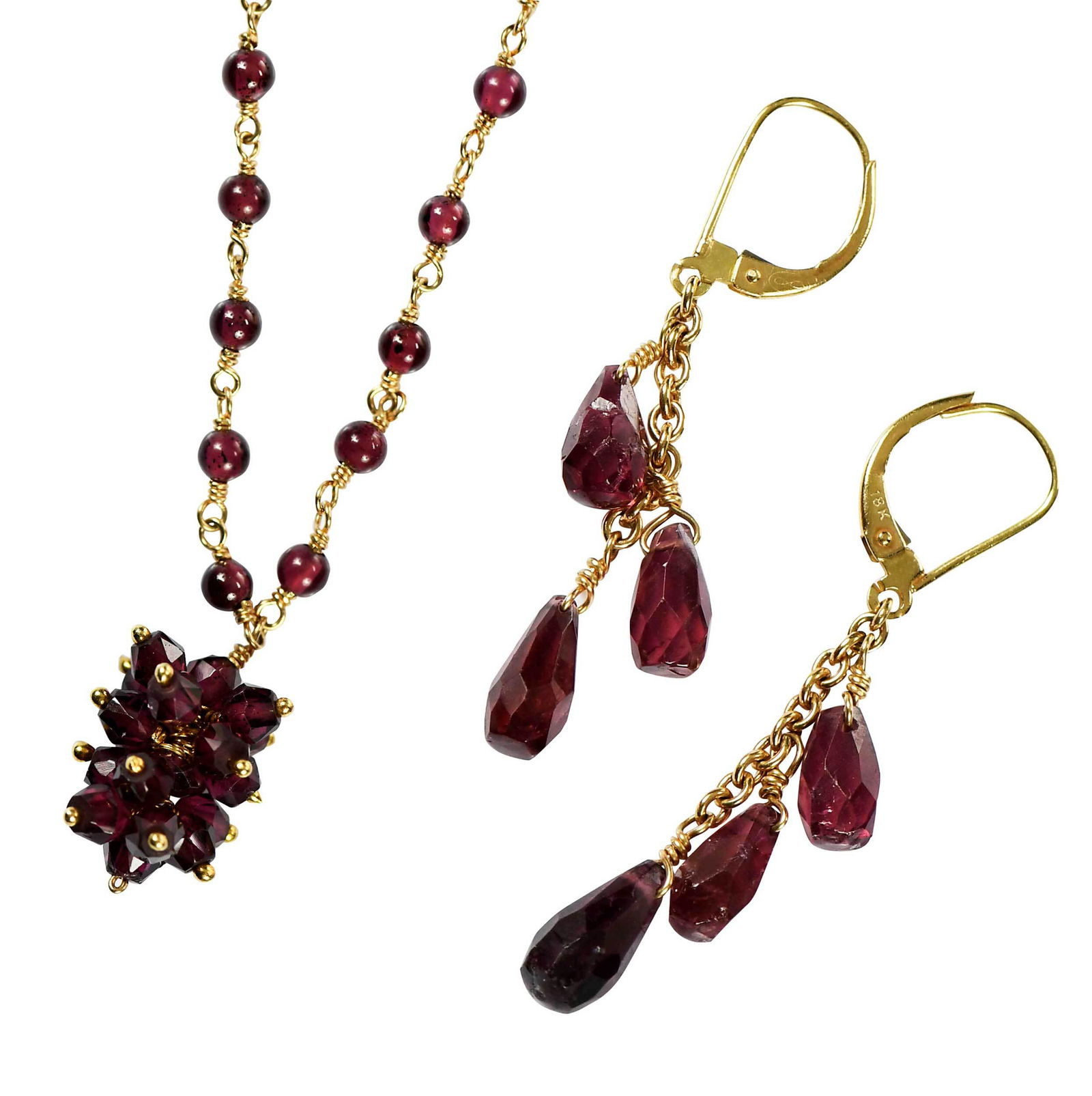 18kt. Garnet Necklace and Earrings (1 of 4)
