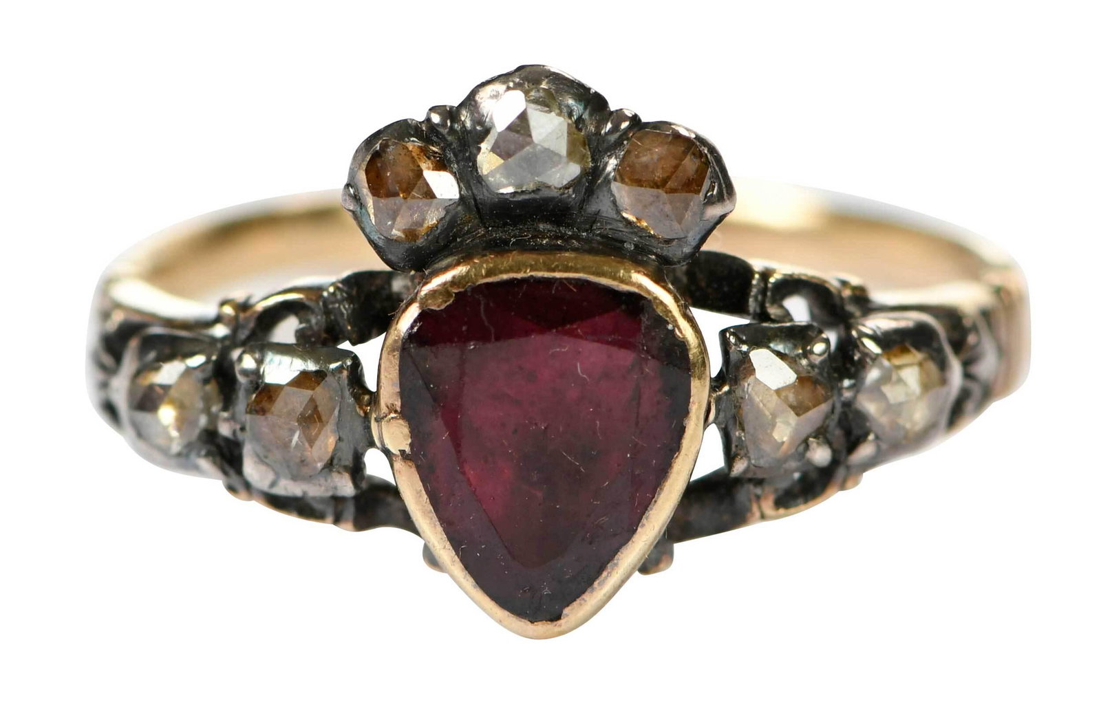 Georgian Silver Over Gold Gemstone Lover's Ring (1 of 8)