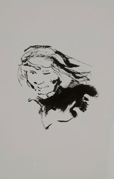 Attributed to Andrew Wyeth: (Chadds Ford, Pennsylvania/Maine, 1917-2009), "Head Study, 1985", unsigned, ink on paper, inscribed verso "Andy Wyeth made this brush pen drawing when I delivered supplies to him. This was a brush pen