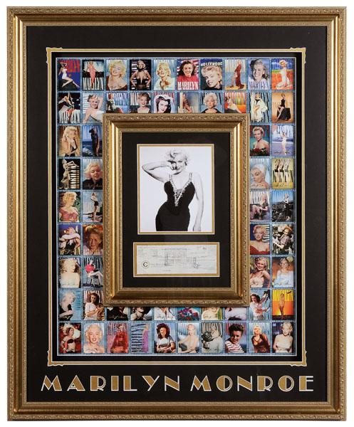Marilyn Monroe Autograph, Memorabilia: mid to late 20th century, partially printed check for $85.30, dated May 13, 1960, payable to Hazel Washington, signed "Marilyn Monroe" (1926-1962) in blue ink lower right, framed with 8 x 10 photograp