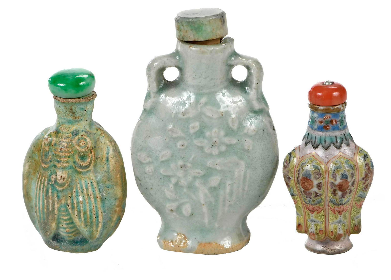 Three Chinese Glazed Ceramic Snuff Bottles (1 of 10)