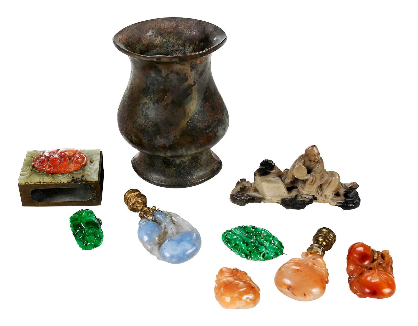 Nine Chinese Carved Stone and Bronze Decorative Objects (1 of 11)