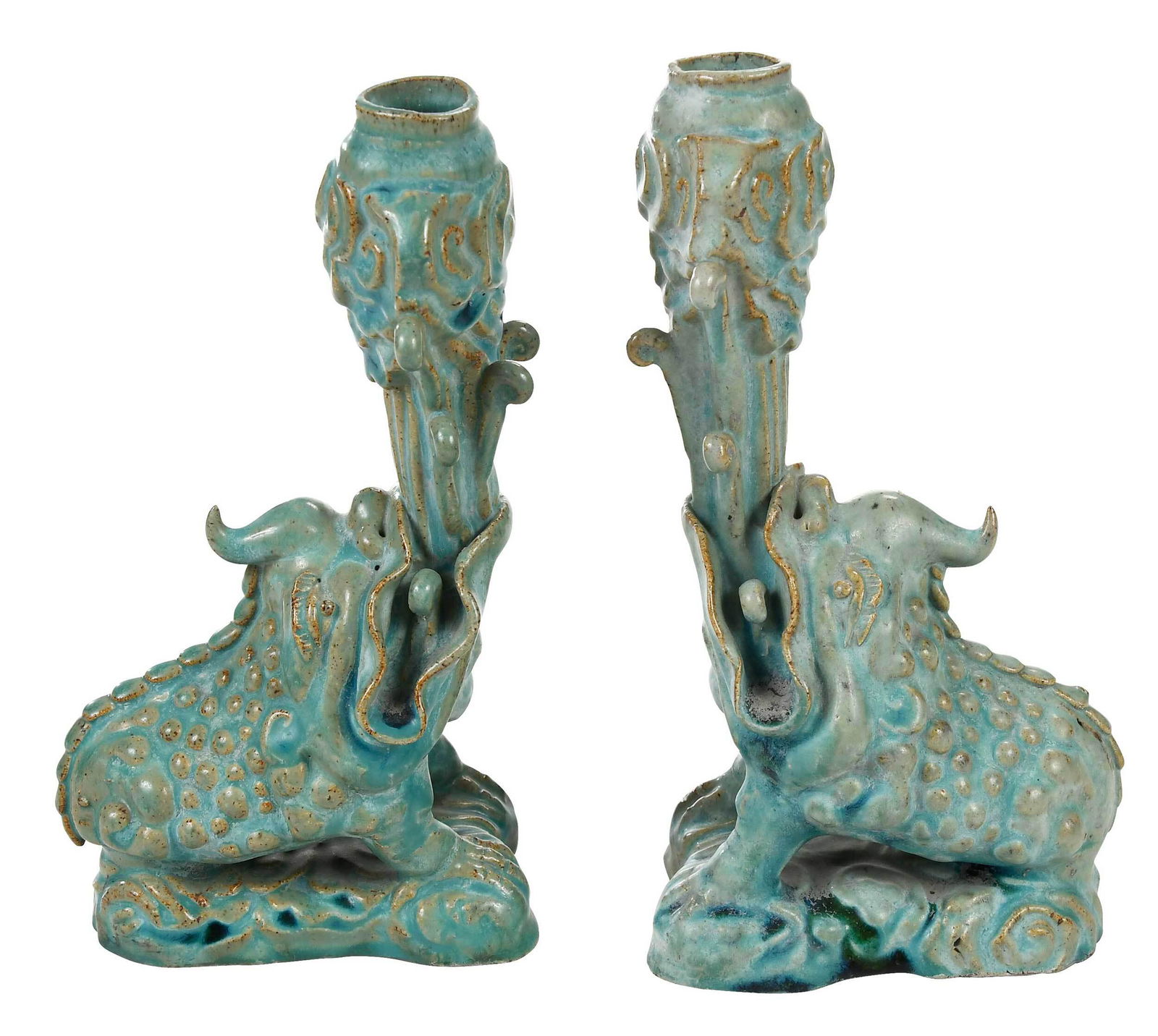 Pair Chinese Blue Glazed Figural Frog Vases (1 of 8)