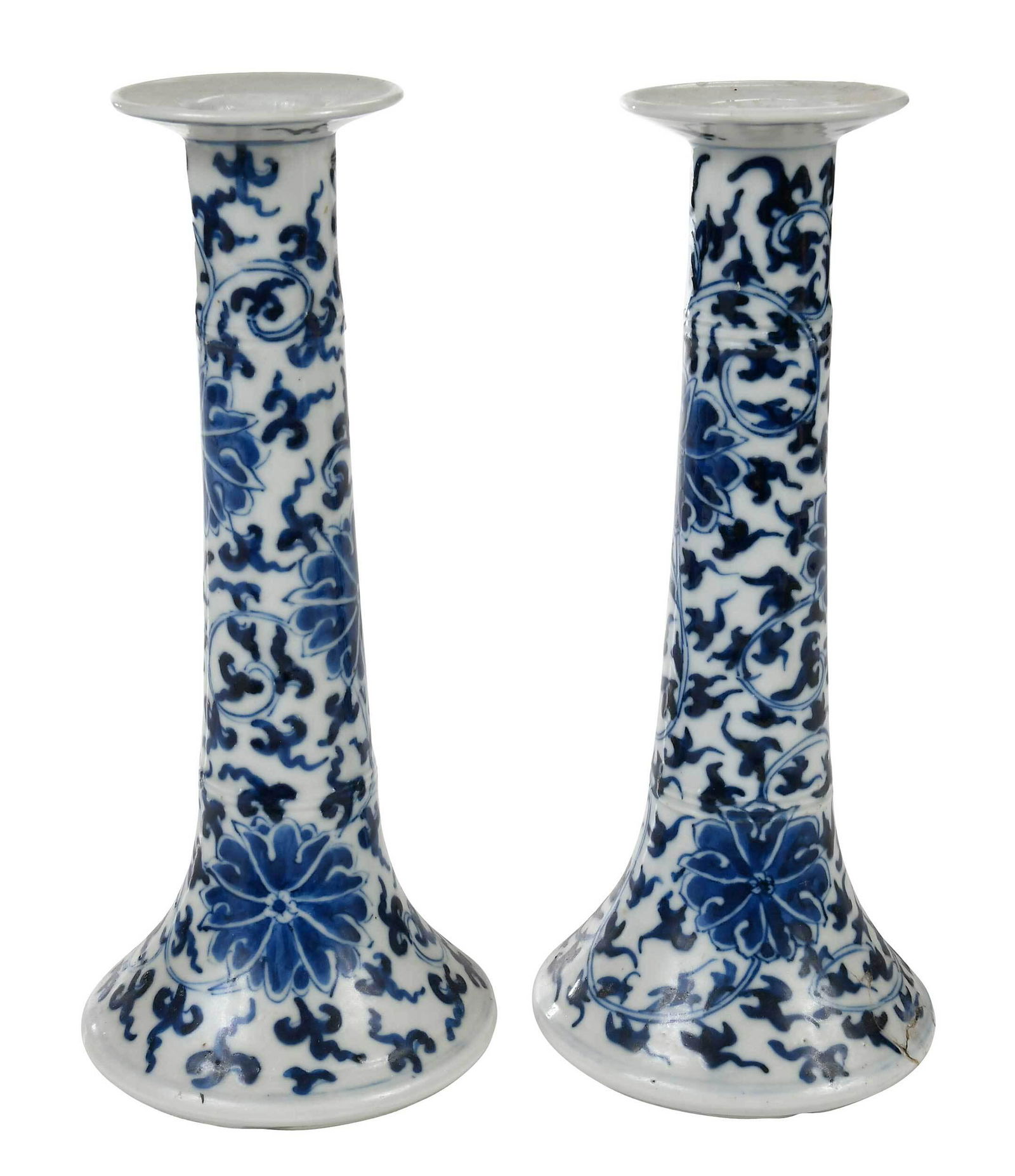 Two Chinese Blue and White Porcelain Candlesticks (1 of 9)