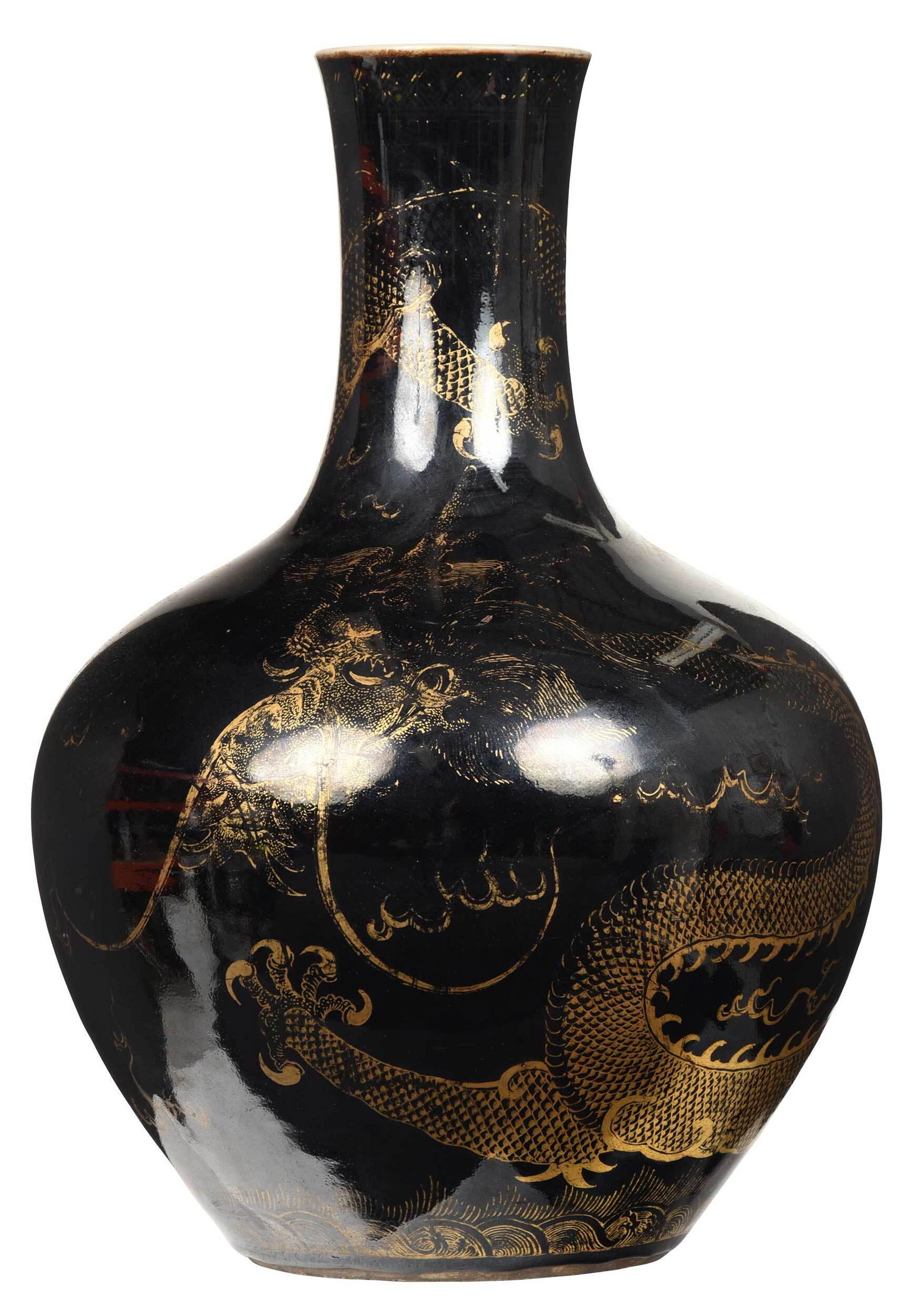 Chinese Black and Gilt 'Dragon' Porcelain Vase (1 of 10)