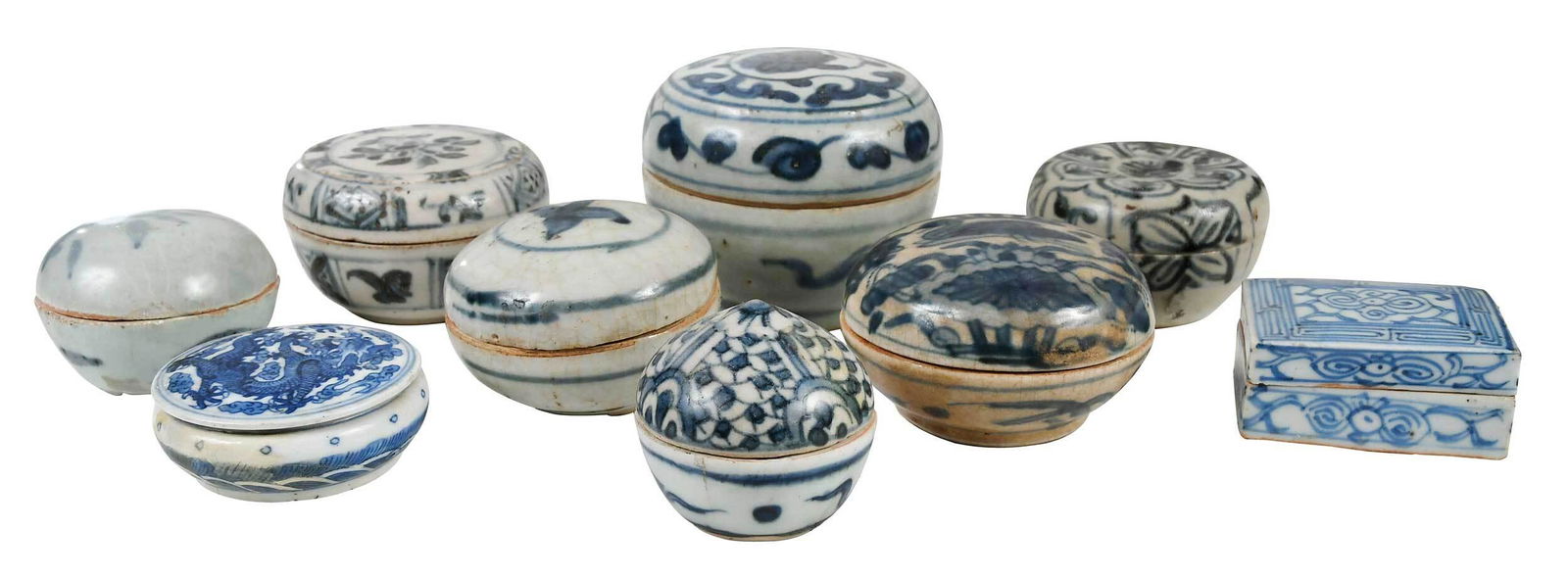 Nine Chinese Blue and White Paste Boxes and Jars (1 of 13)