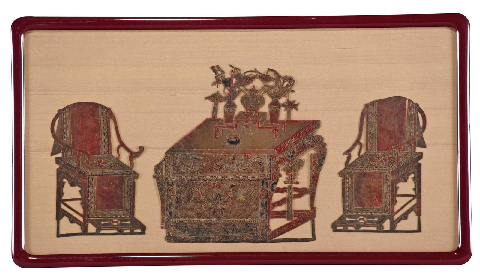 Framed Asian Interior Scene Cutwork (1 of 4)
