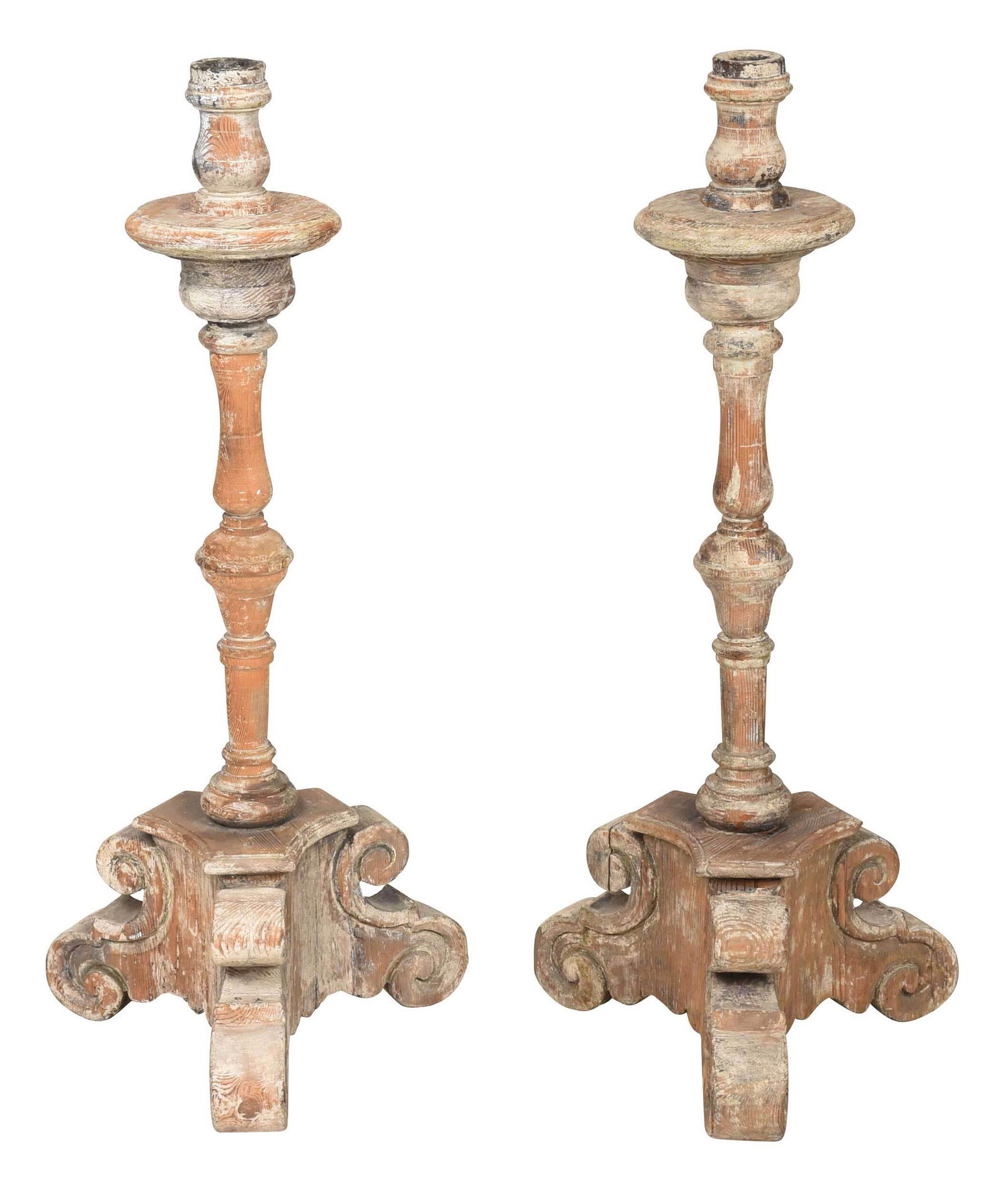 Large Pair Baroque Paint Decorated Pricket Sticks (1 of 4)