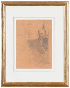 Ker Xavier Roussel: (French, 1867-1944) Autoportrait, with sketch pad, circa 1920, signed with monogram lower right "K.X.R.", pencil on thin brown paper, 10 x 7-1/4 in.; gilt wood frame, 15 x 12-1/2 in. Provenance: J.P.L