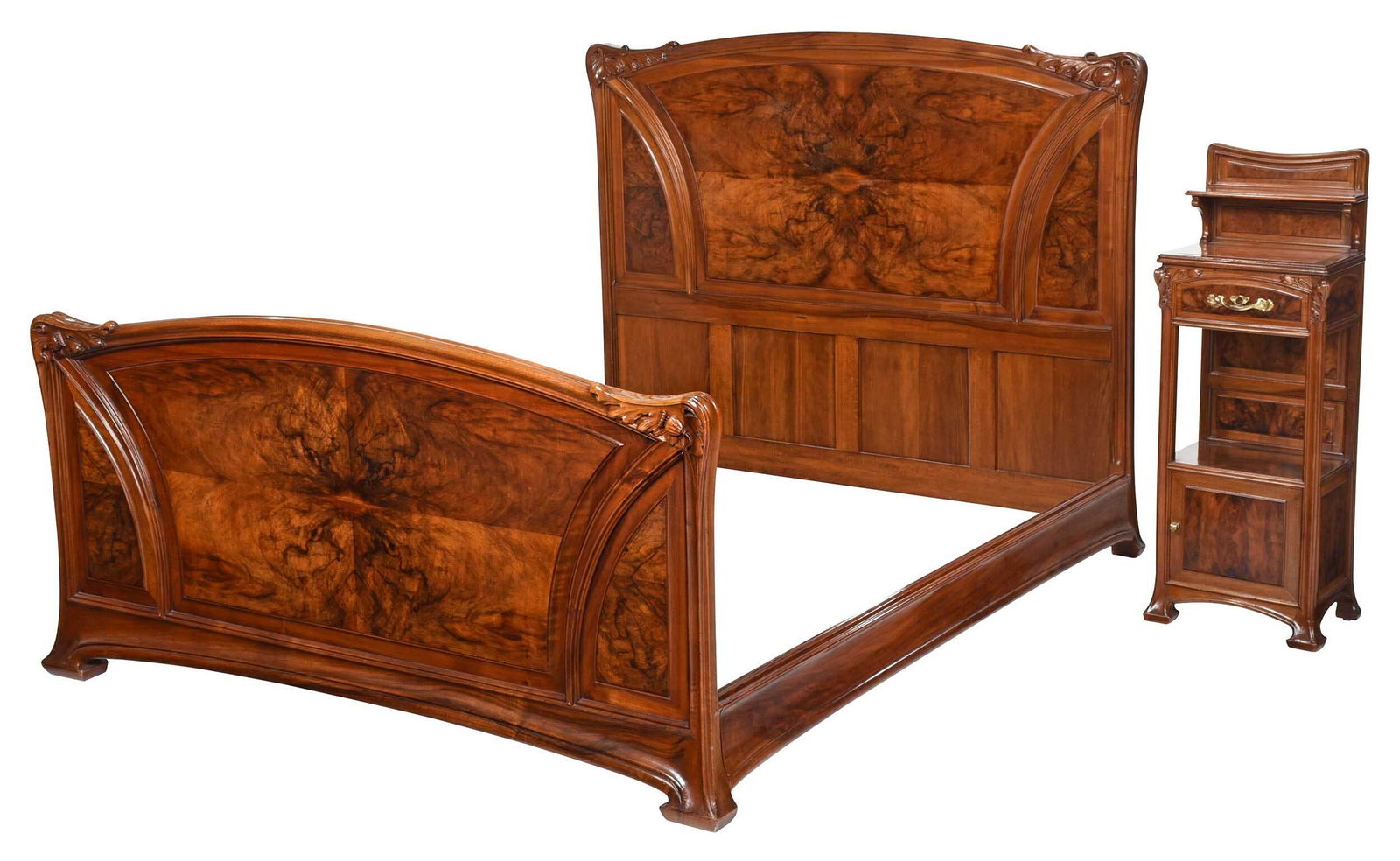 Louis Majorelle Walnut Bed and Marble Night Table (1 of 13)