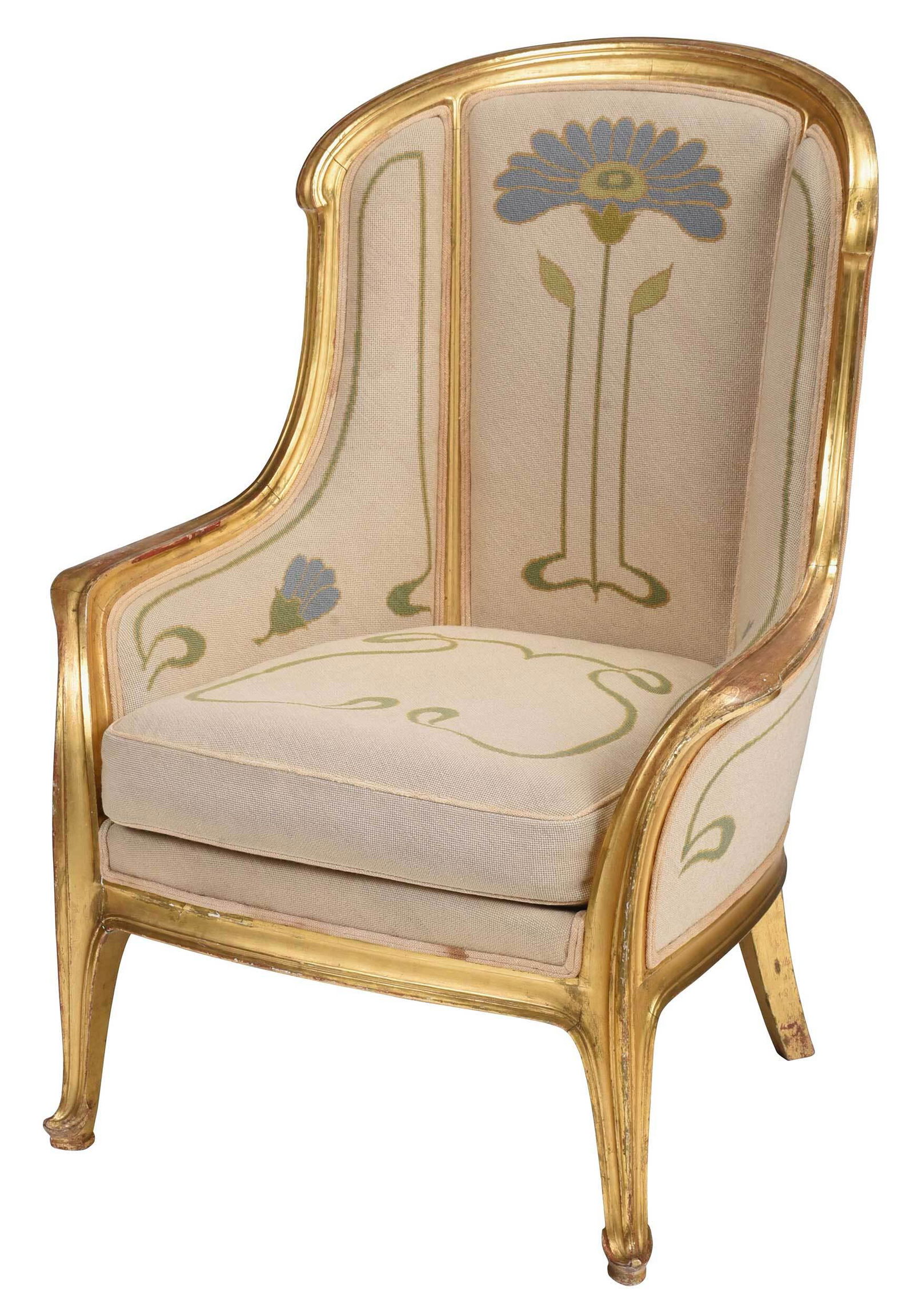 Louis Majorelle Attributed Giltwood Bergere Armchair (1 of 9)
