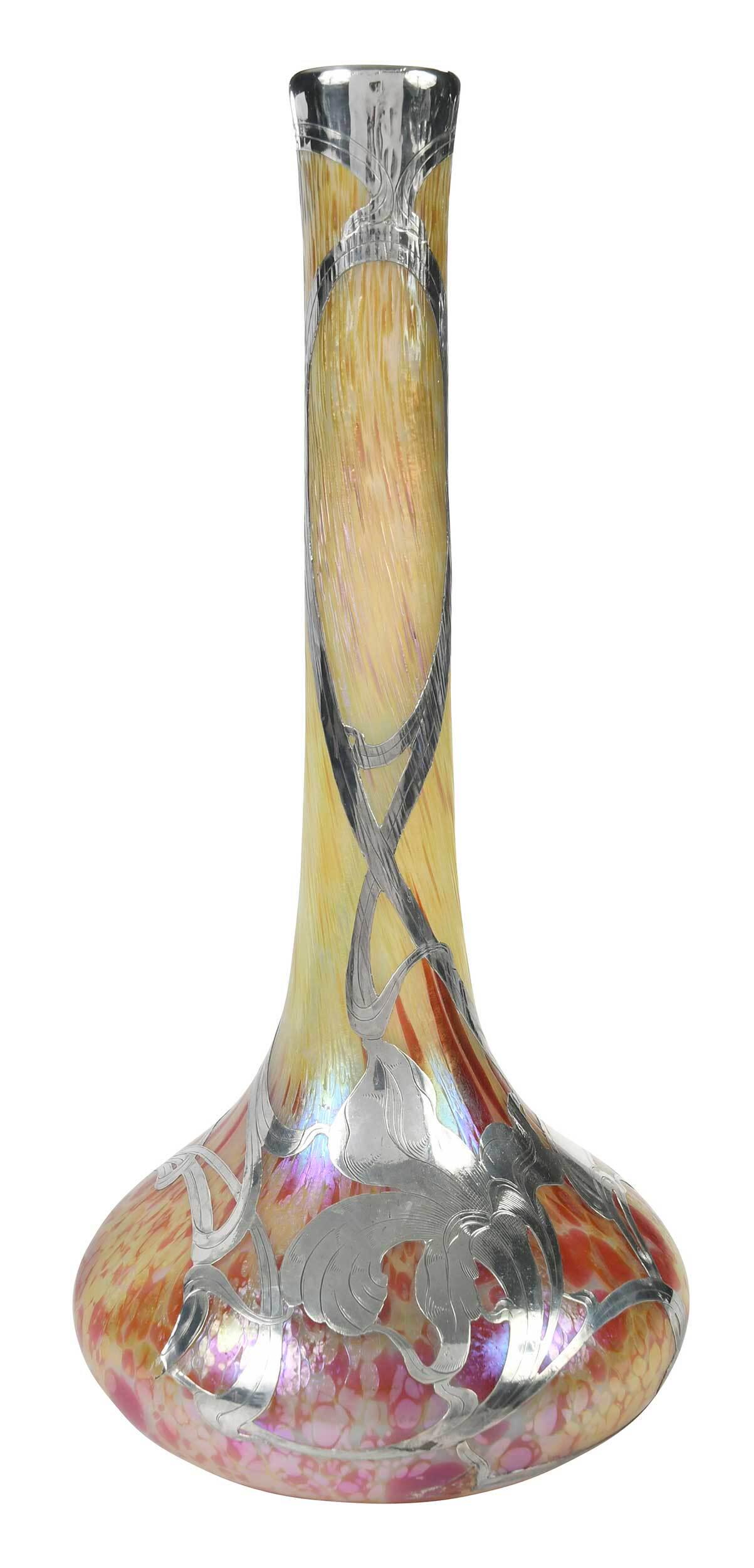 Large Silver Overlay Art Glass Vase (1 of 16)