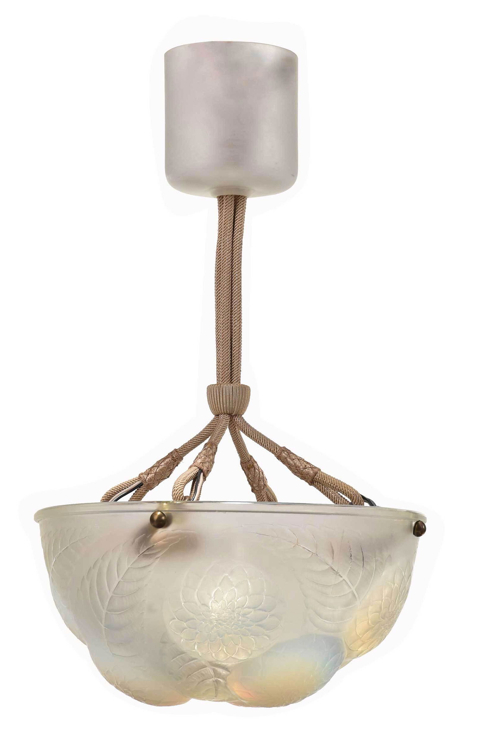 Lalique Opalescent Glass "Dahlias" Chandelier (1 of 8)