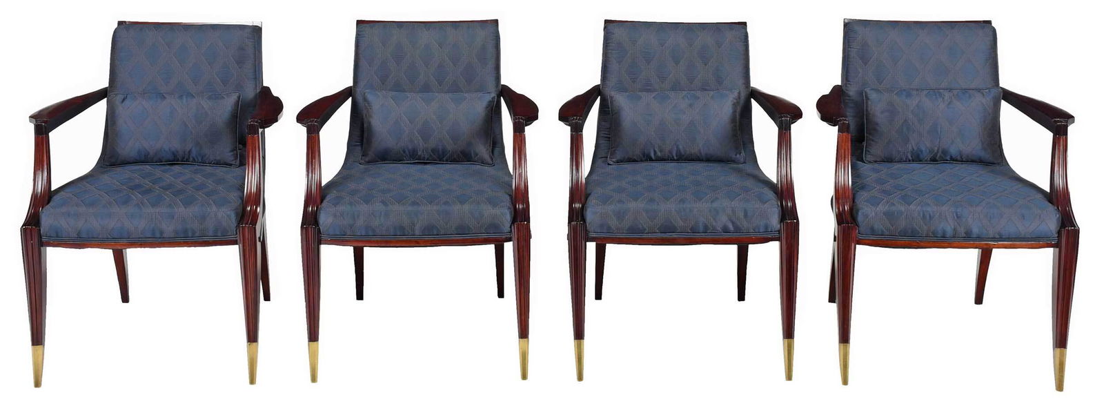 Suite Four Art Deco Upholstered Brass Mounted Armchairs (1 of 9)