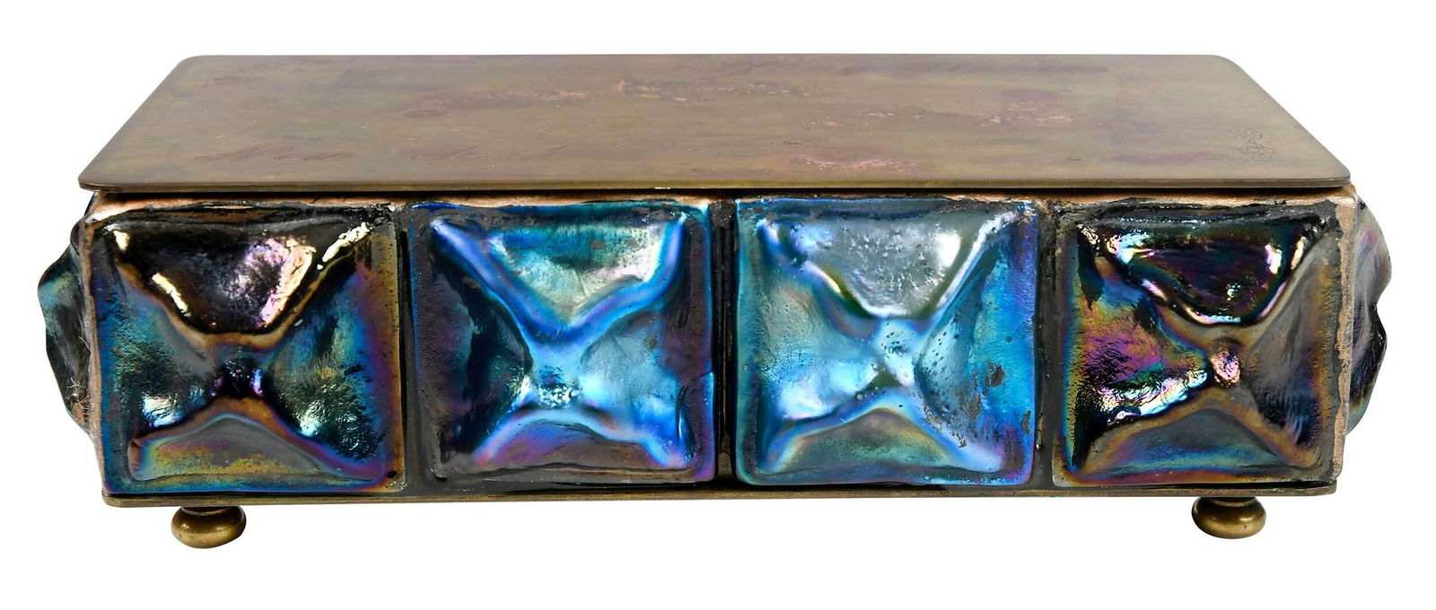 Tiffany Style "Turtleback Tile" and Bronze Box (1 of 12)
