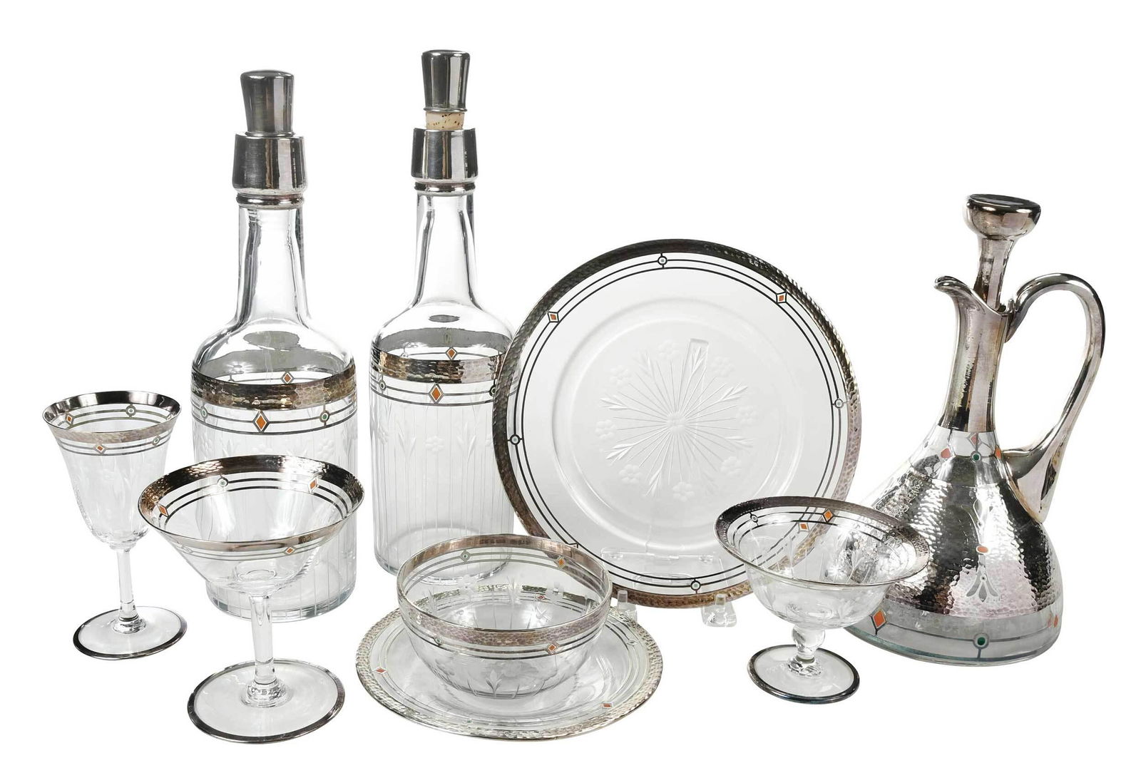 39 Piece Rockwell Enamel and Silvered Glass Service (1 of 9)