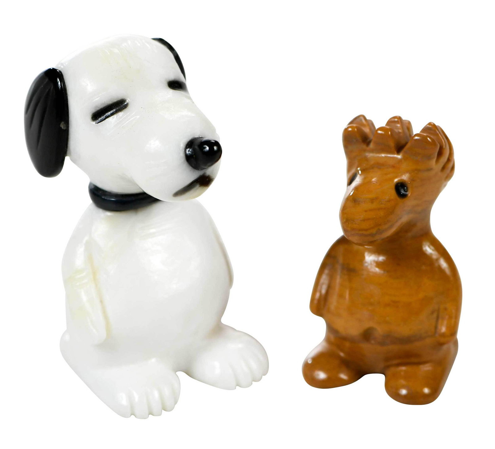 Snoopy and Woodstock Idar-Oberstein Figures: Germany, late 20th century, commissioned mineral figures, carver unattributed, tallest 1-1/2 in. Provenance: Private Collection, Newton, North Carolina