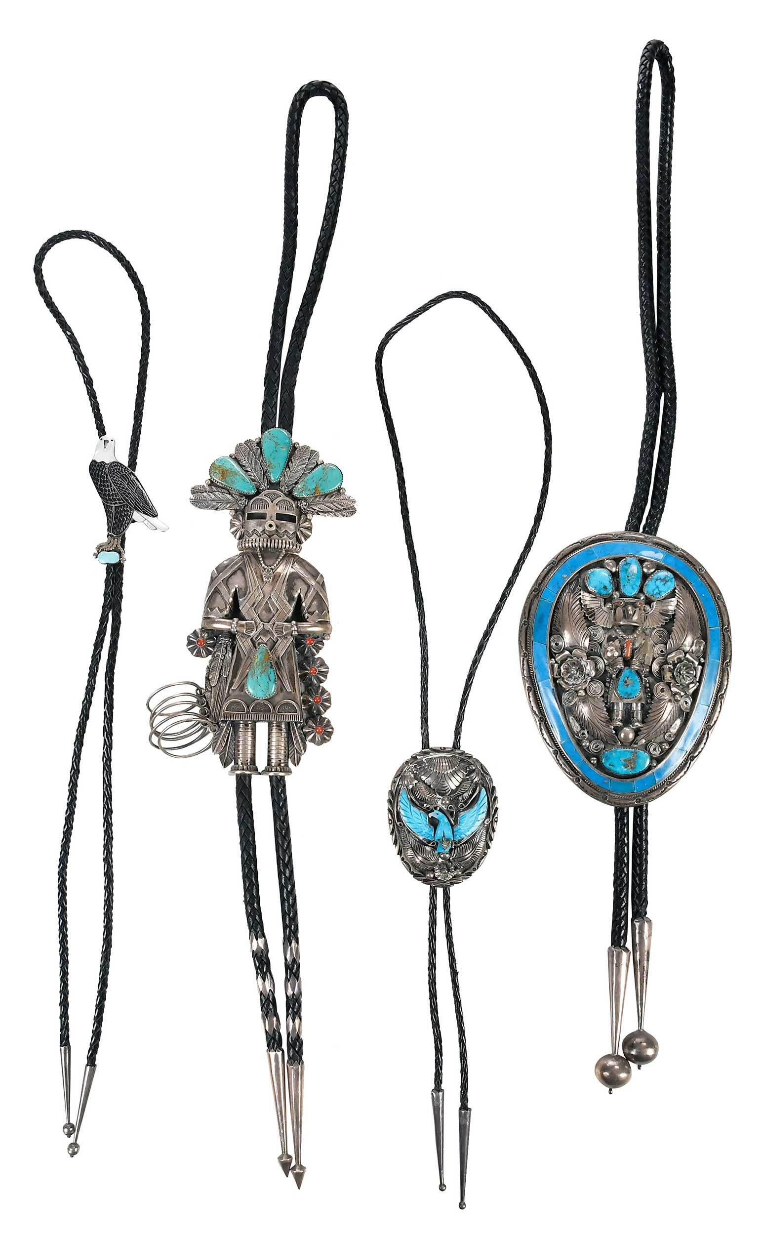 Four Southwestern Silver and Turquoise Bolos (1 of 10)