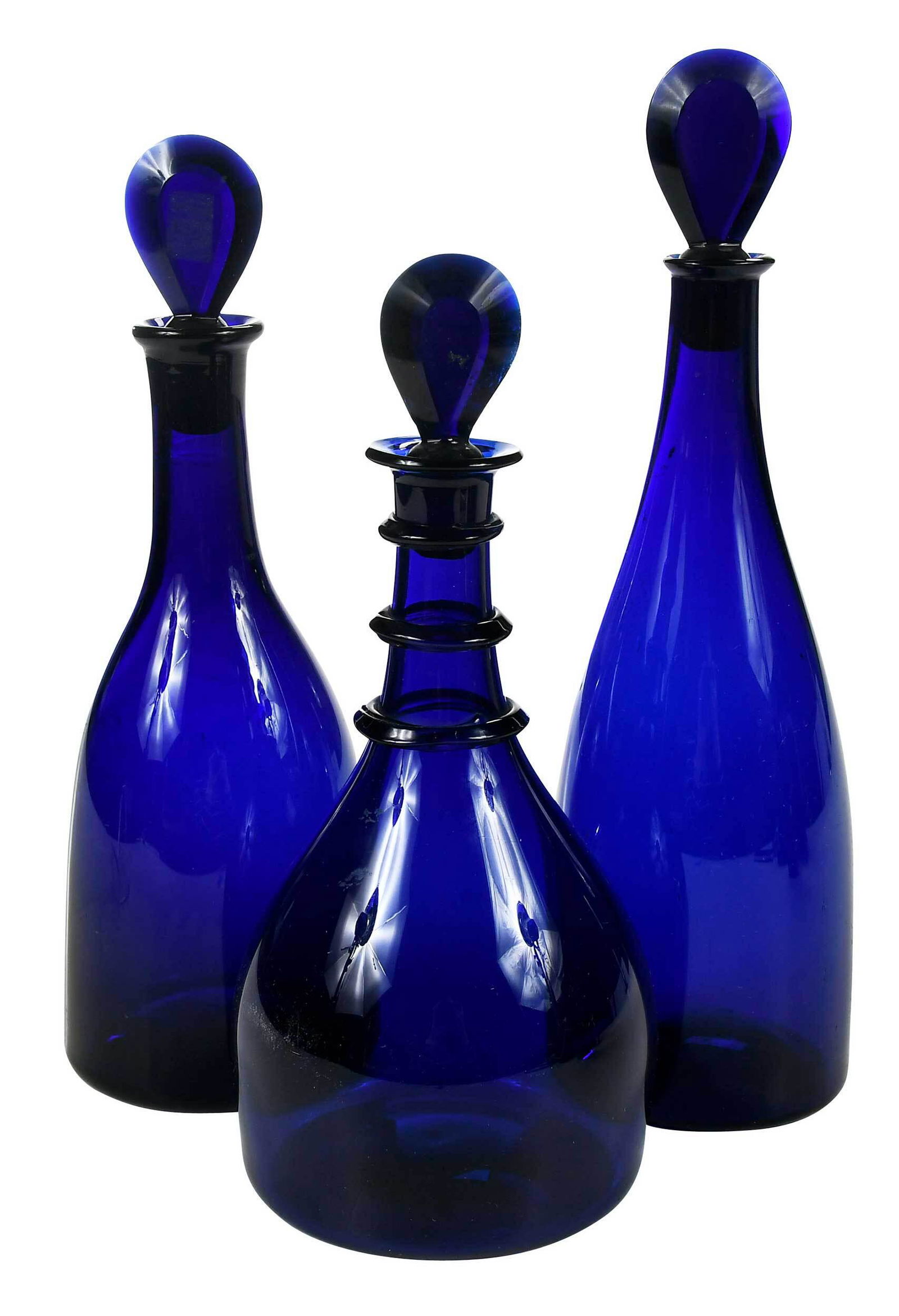 Three English Bristol Blue Glass Decanters (1 of 3)