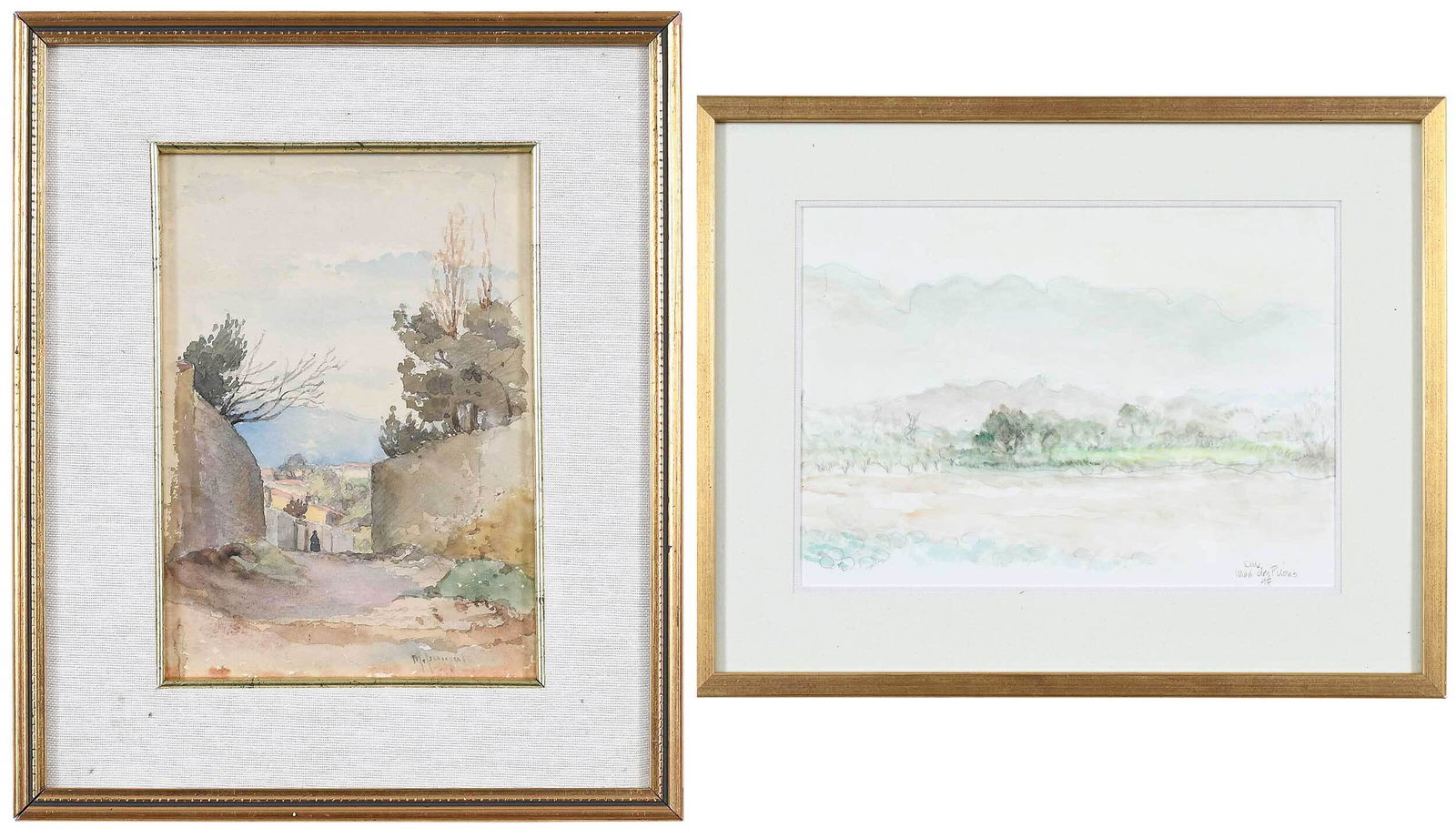 Two French Watercolors, Framed (1 of 6)