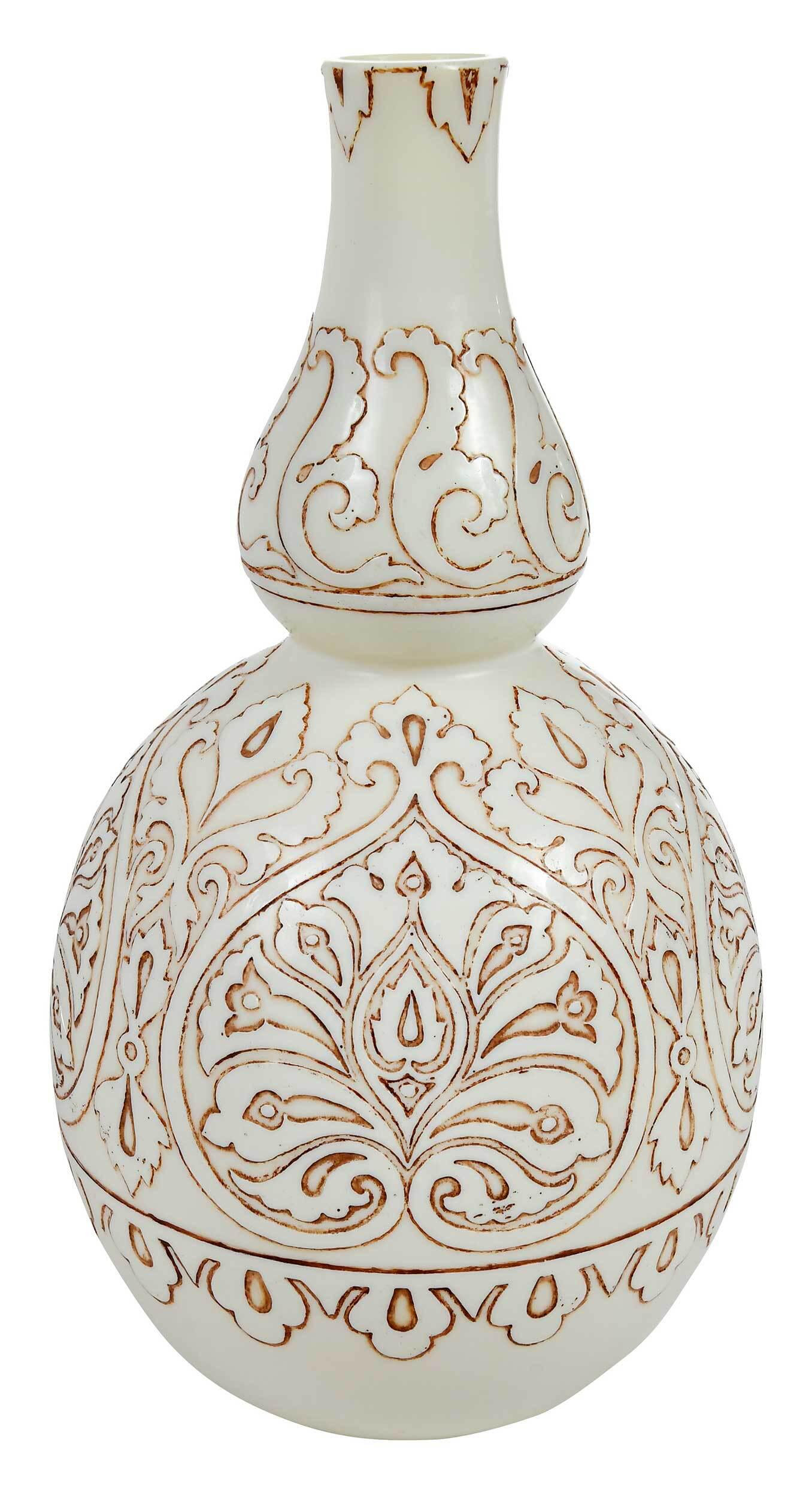 Thomas Webb 'Old Ivory' Cameo Glass Vase: English, late 19th century, double gourd vase with cameo cut stylized lotus medallions and leafy scrolls, highlighted with sepia stain, acid etched "Thos. Webb & Sons." mark, 10-1/2 x 5-3/4 in. Proven