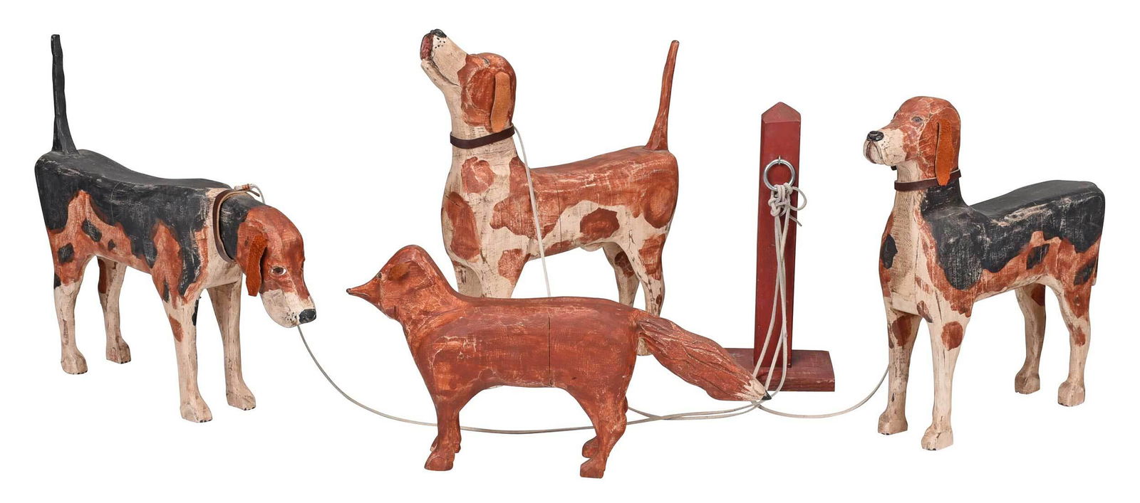 Folk Art Wood Hunt Scene Figural Group, Fox and Hounds (1 of 10)