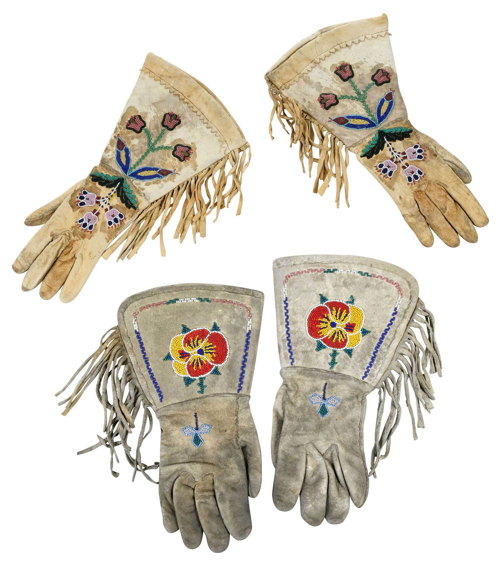 Two Pair Men's Beaded Hide Gauntlets (1 of 7)