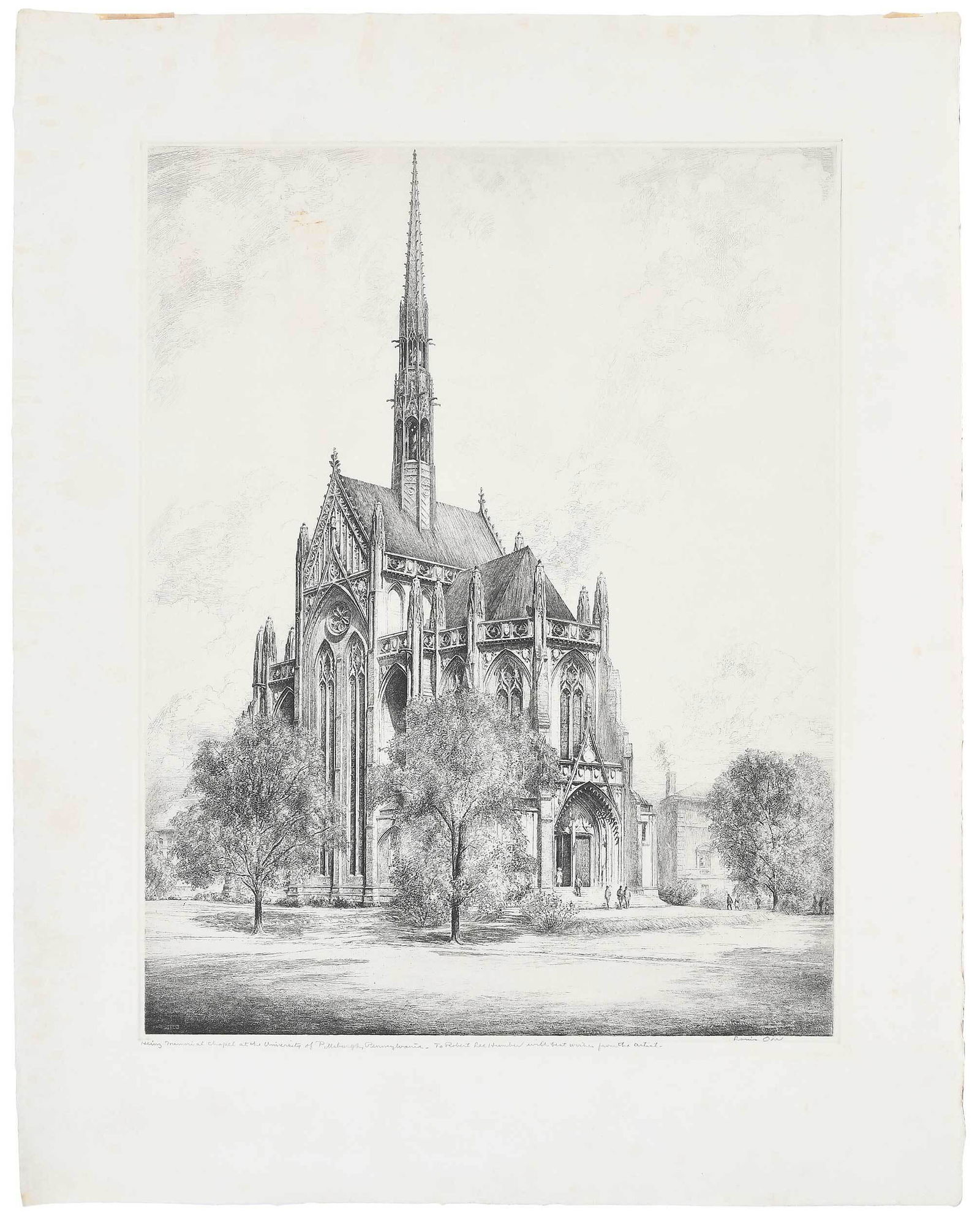 Louis Orr: (American/North Carolina, 1879-1961) Heinz Memorial Chapel, Pittsburgh, Pennsylvania, signed lower right "Louis Orr", inscribed with title and "...To Robert Lee Humber with best wishes from the artist