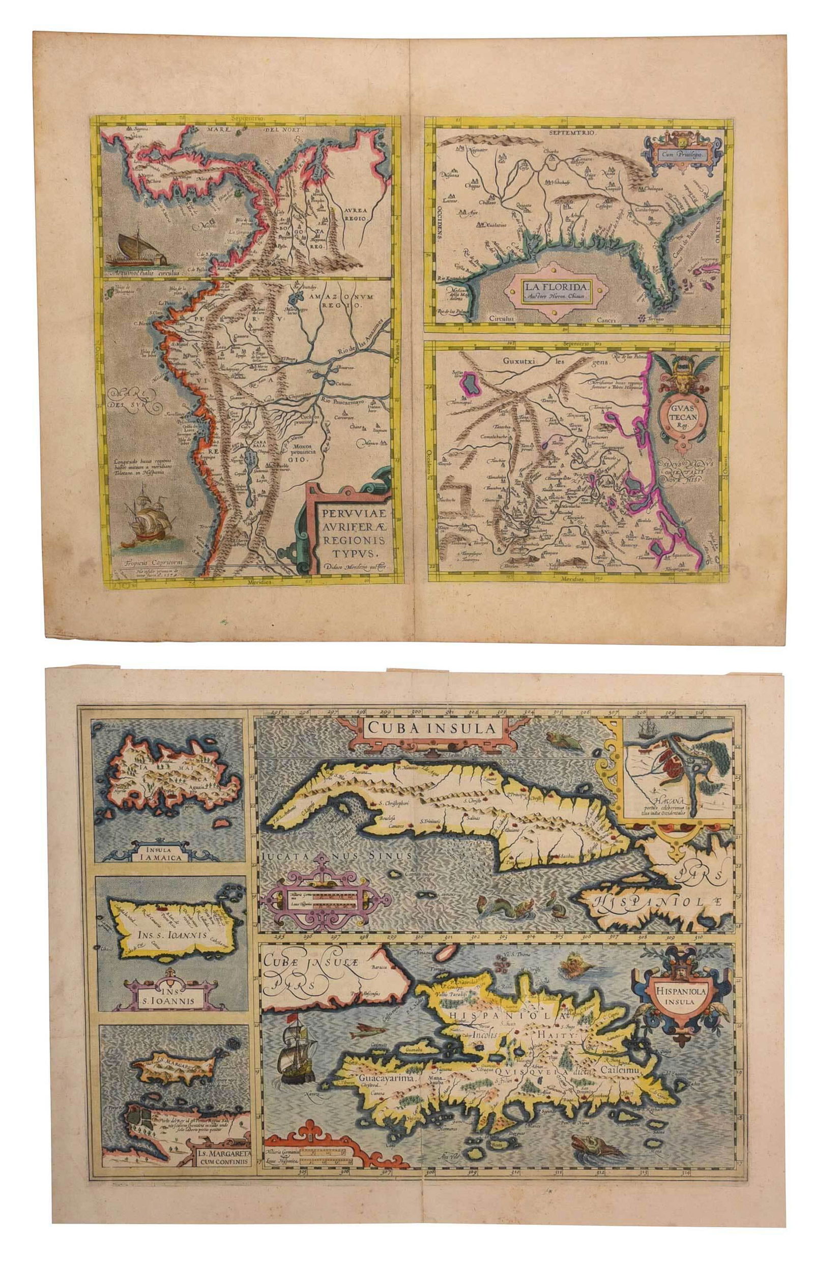 Ortelius and Hondius - Two Maps, Florida and Caribbean (1 of 9)