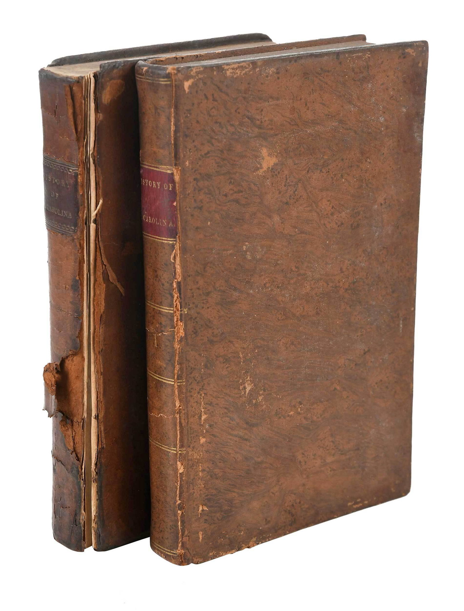 The History of North Carolina by Hugh Williamson: (1735-1819), Philadelphia: Thomas Dobson, 1812, two volumes (complete), with folding frontispiece map, in tree calf leather with gilt ruled spine and morocco spine labels, Howes W-494, Sabin 104449, T