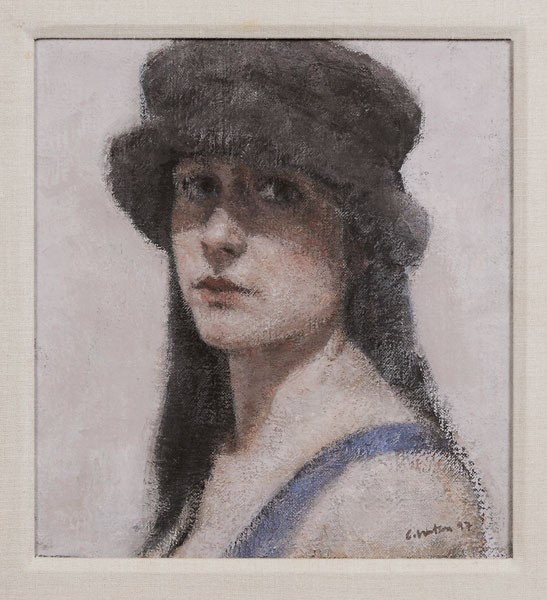 Colin Watson: (Irish, born 1966), Girl in Hat, 1997, signed lower right "C. Watson 97", oil on canvas, 14 x 13 in.; modern gilt and painted wood frame, good condition Provenance: Private Collection, Flat Rock, Nort
