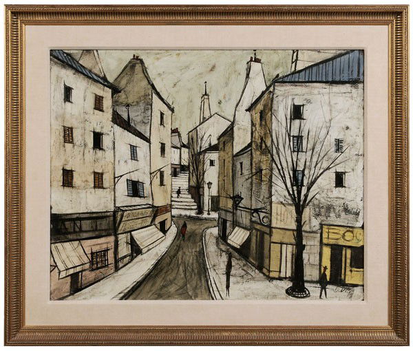 Charles Levier: (French, 1920-2004), Reims, sighted lower right "Levier" and titled on label verso, oil on canvas, 25-5/8 x 32 in.; modern gilt wood frame with linen liner, wear to high points upper right in blue roo