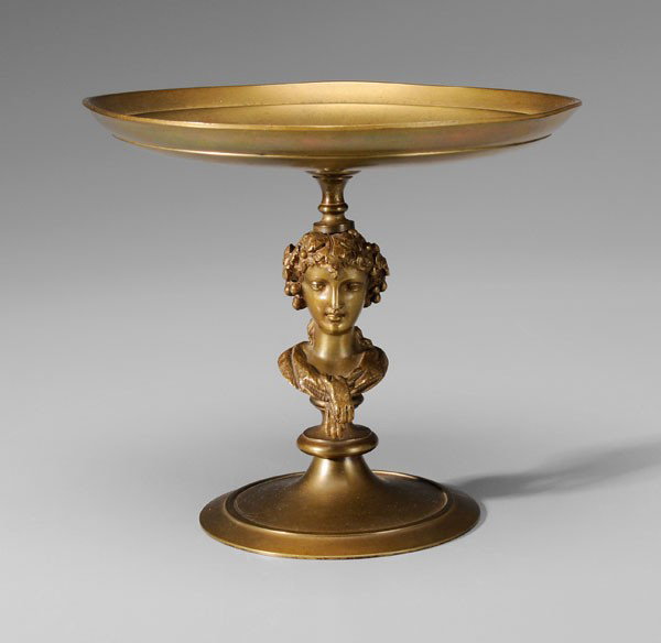Figural Bronze Tazza: Continental, 19th century, top with central medallion with Venus and Cupid, shaft with bust of classical woman, 6-5/8 in., good condition, normal surface wear and abrasions Provenance: Private Collect