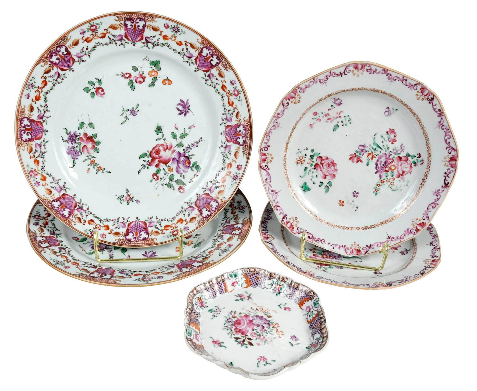 Five Chinese Export Famille Rose Porcelain Plates (1 of 5)