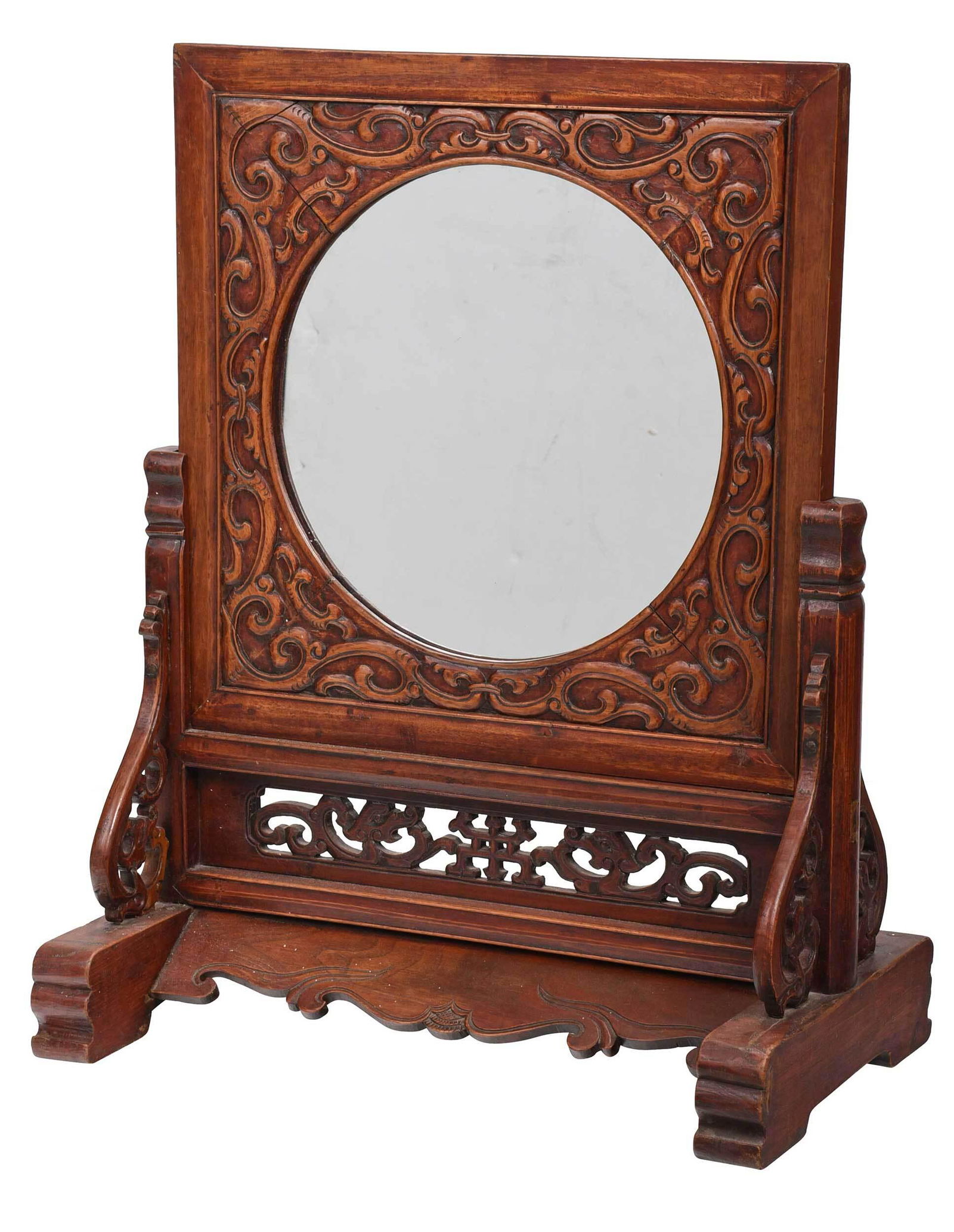 Chinese Carved Wood Tabletop Mirror and Stand (1 of 6)